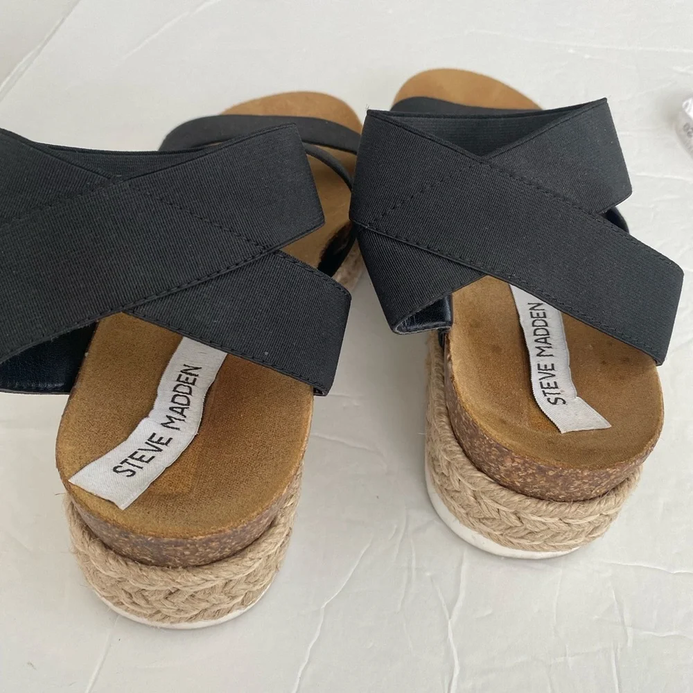 Steve Madden Black and Tan Espadrille Sandals